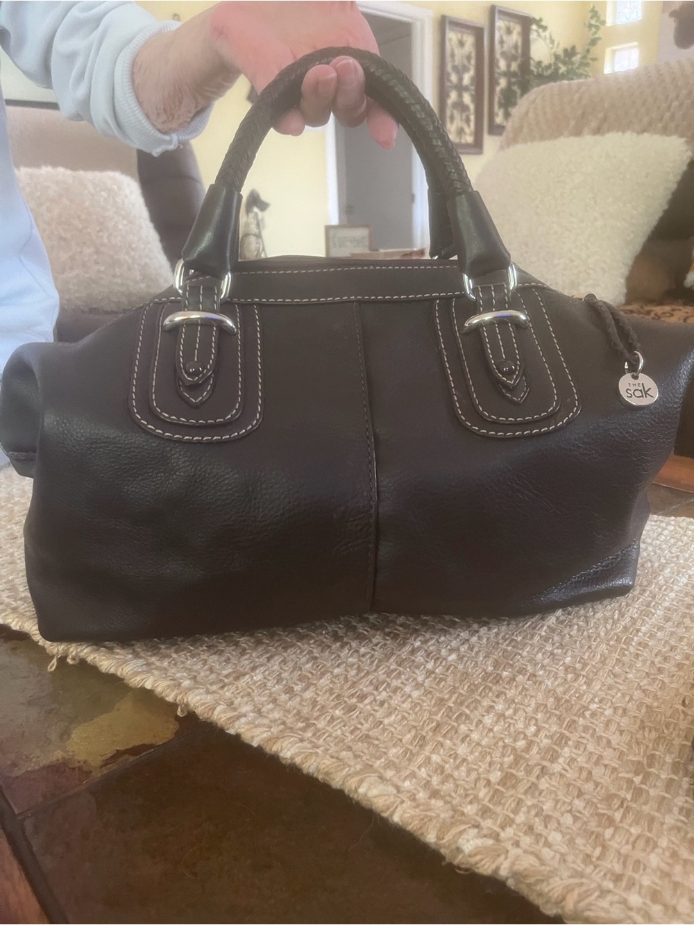 The SAK🌺 EUC W/Dark Brown Tote Bag with Top Handles and Braided Strap